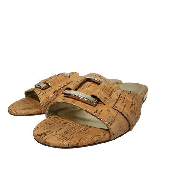 EUC Donald Pliner Falta Cork Leather Buckle Slides Sandals - Picture 3 of 10
